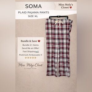 Soma Red and White Mens Plaid Lounge Pajama Pants- Size XL
